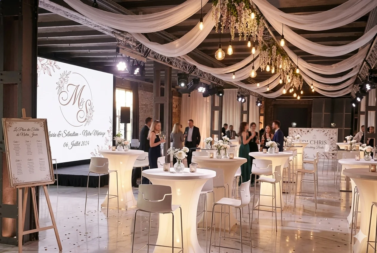 Mange debout professionnels dans un espace événementiel