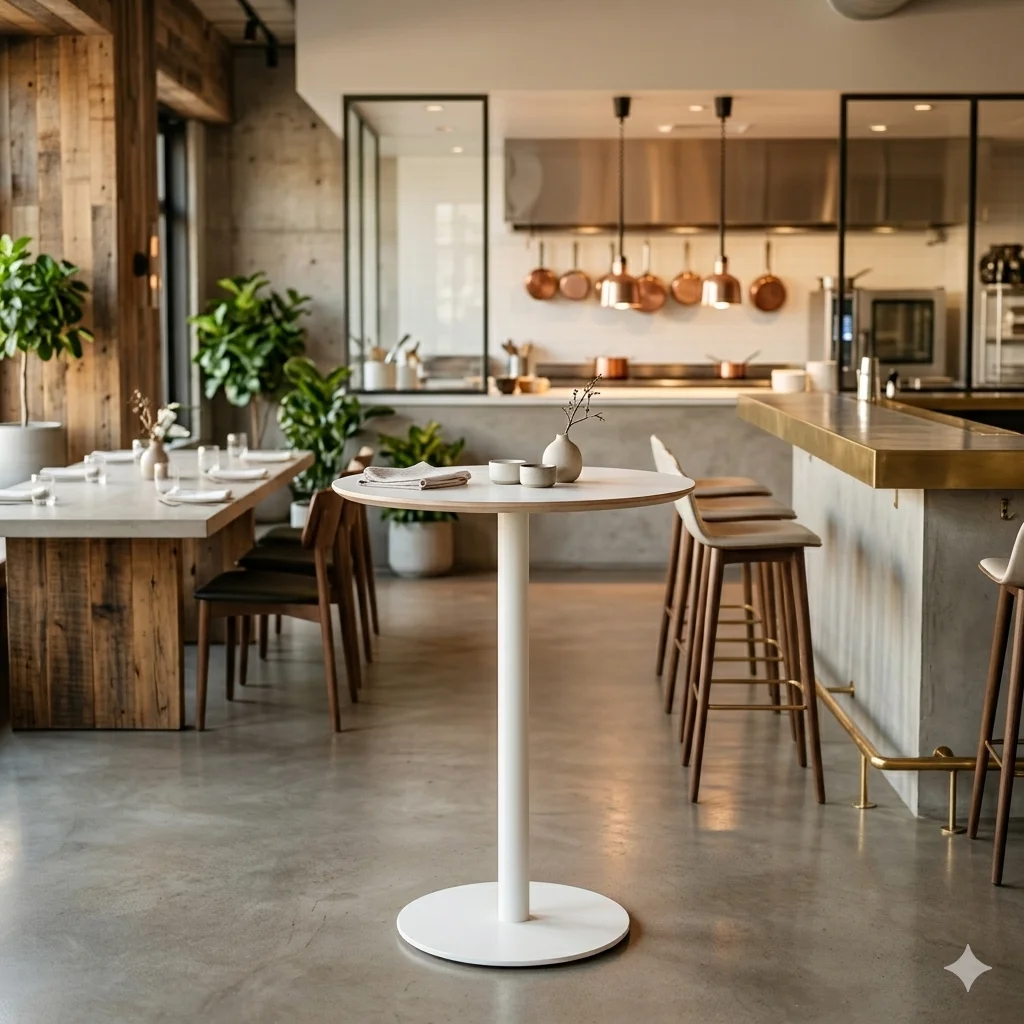 Table haute ronde professionnelle détail matière et finition CHR